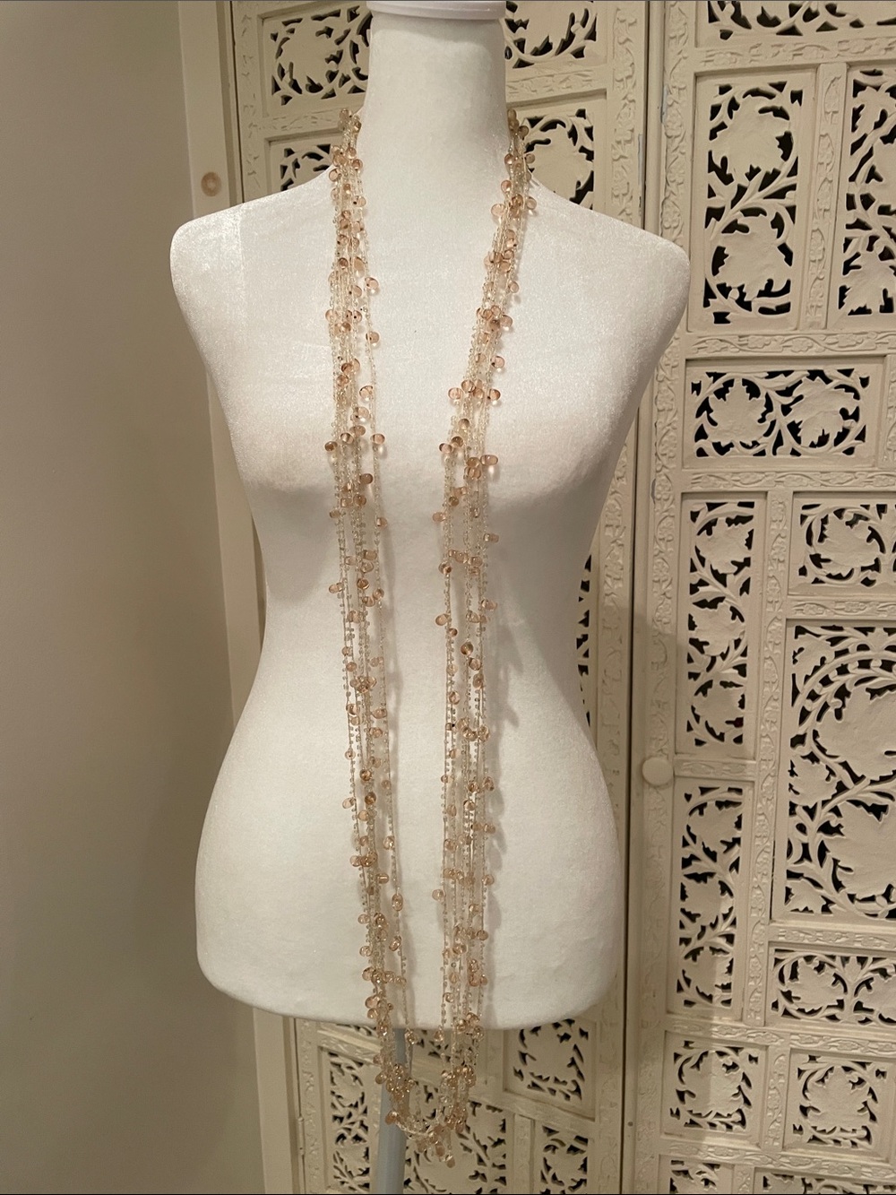Long nude beads and thread Layered Necklace